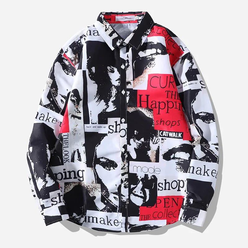 

2022 Spring Summer Men's Shirts Korean Fashion Harajuku Print Shirts Men Casual Men Clothing Long Sleeve Shirts Streetwear Tops