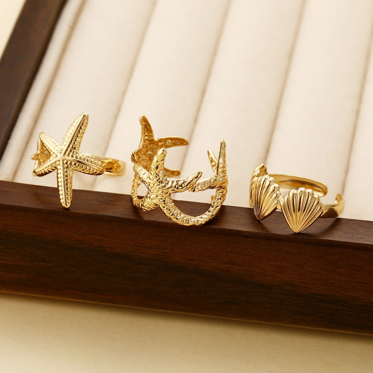 Punk Starfish Scallop Adjustable Open Rings Set for Women Trendy Geometric Gold Color Metal Irregular Ring Summer Beach Jewelry