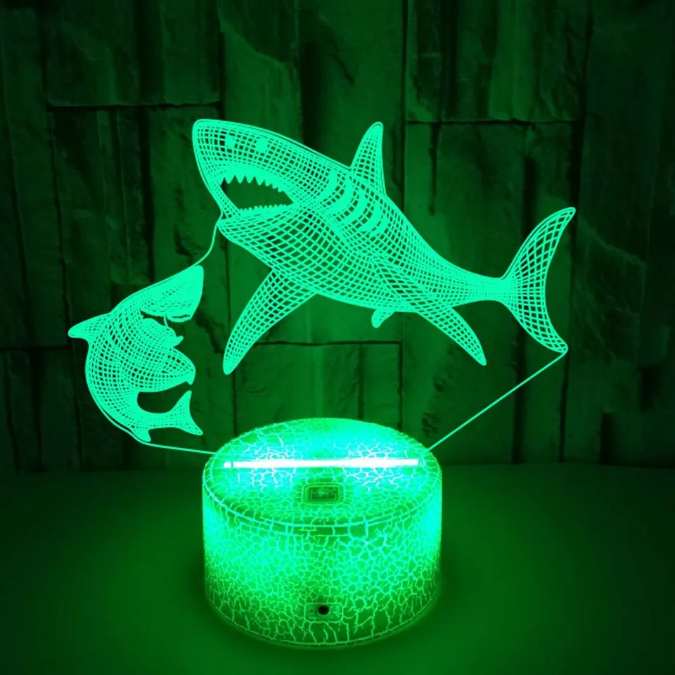 FULLOSUN Shark 3D Illusion Night Light, Shark Touch Table Desk Lamp, with Remote Control 16 Colors USB Room Decoration Birthday Gift