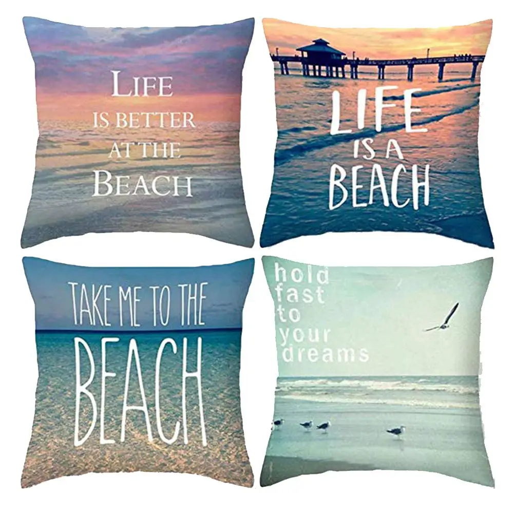 

Beach Sunset Print Linen Pillow Case Sofa Cushion Cover Home Decoration