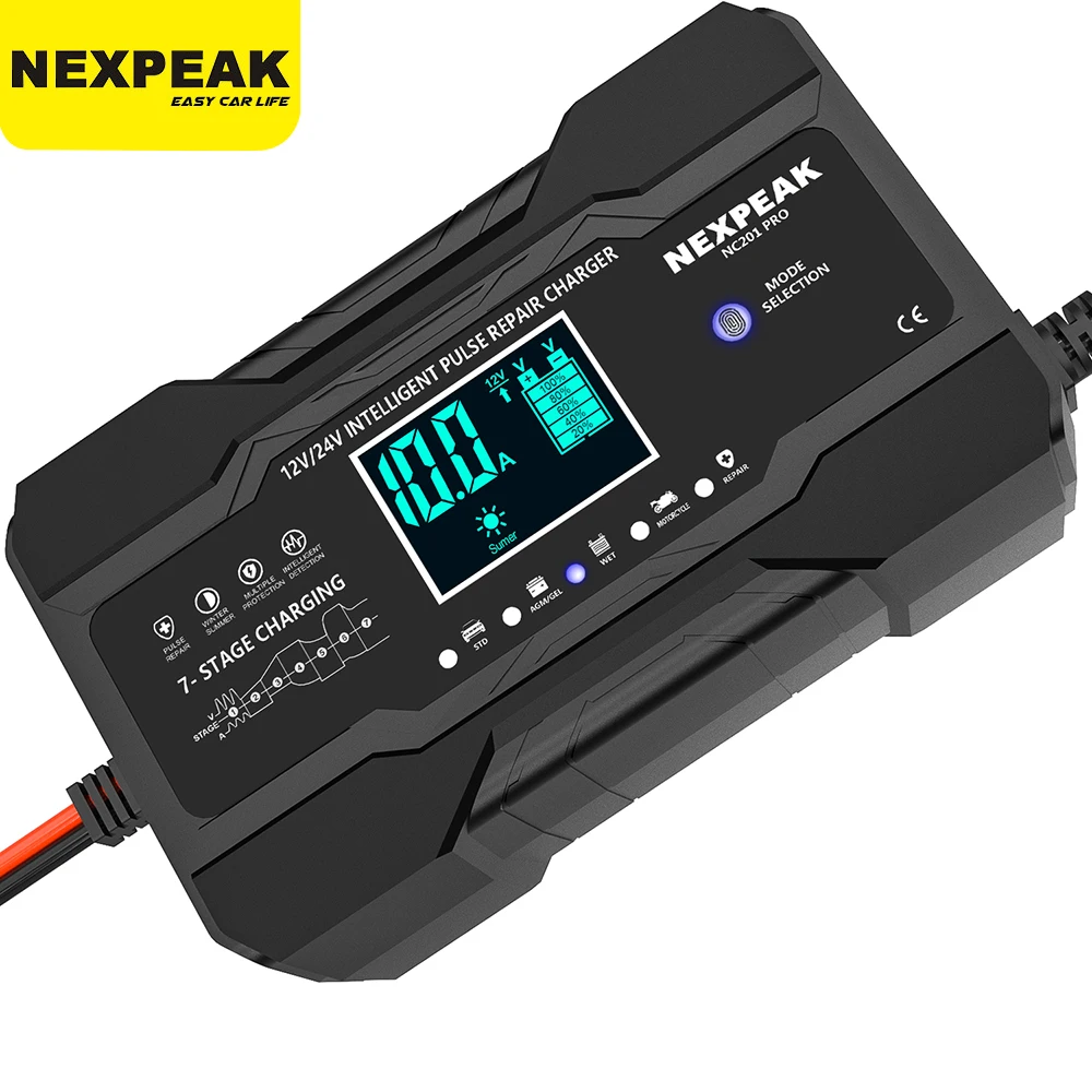 NEXPEAK-12V 24V 10A 완전 자동 자동차 배터리 충전기, 7 단계 펄스..