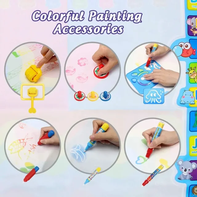 Montessori Magic Water Drawing Mat Reusable Doodle Board with Pens Educational Painting Toys for Toddlers Preschool Kids Gift 4