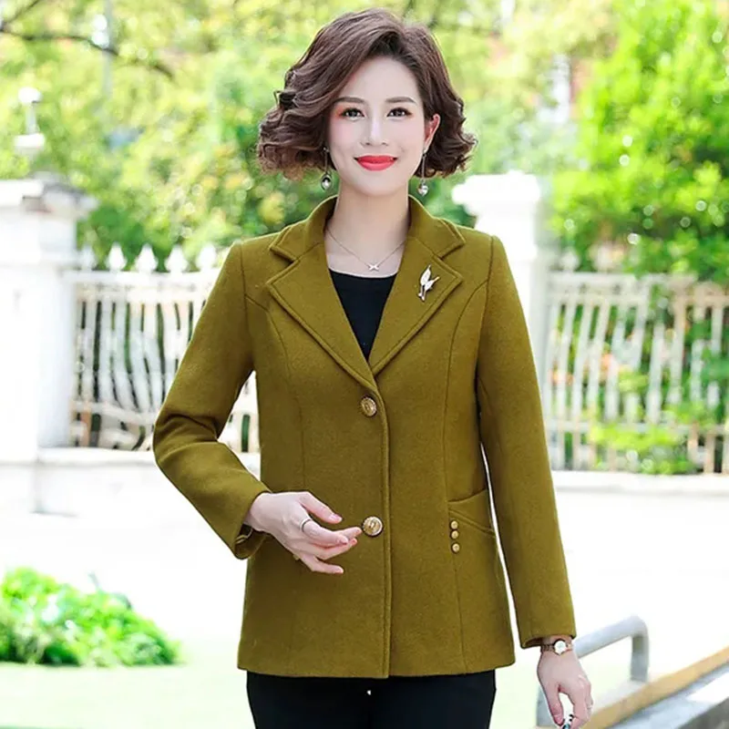 

Middle Aged Elderly People Mom Lapel Woolen Jacket Spring Grandma Fashionable Small Suit Coat Autumn Large Size Woolen Outwear