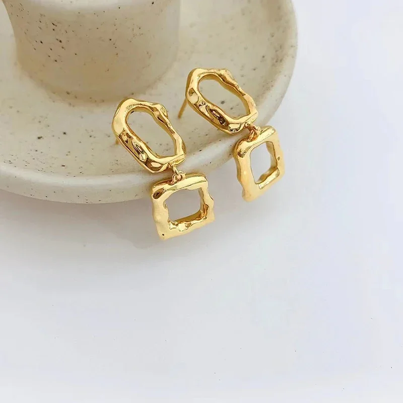 

Real 18K Gold Fashion Geometric Elements Earrings For Women Pure AU750 New Style Minimalist Earrings Fine Jewelry Gift