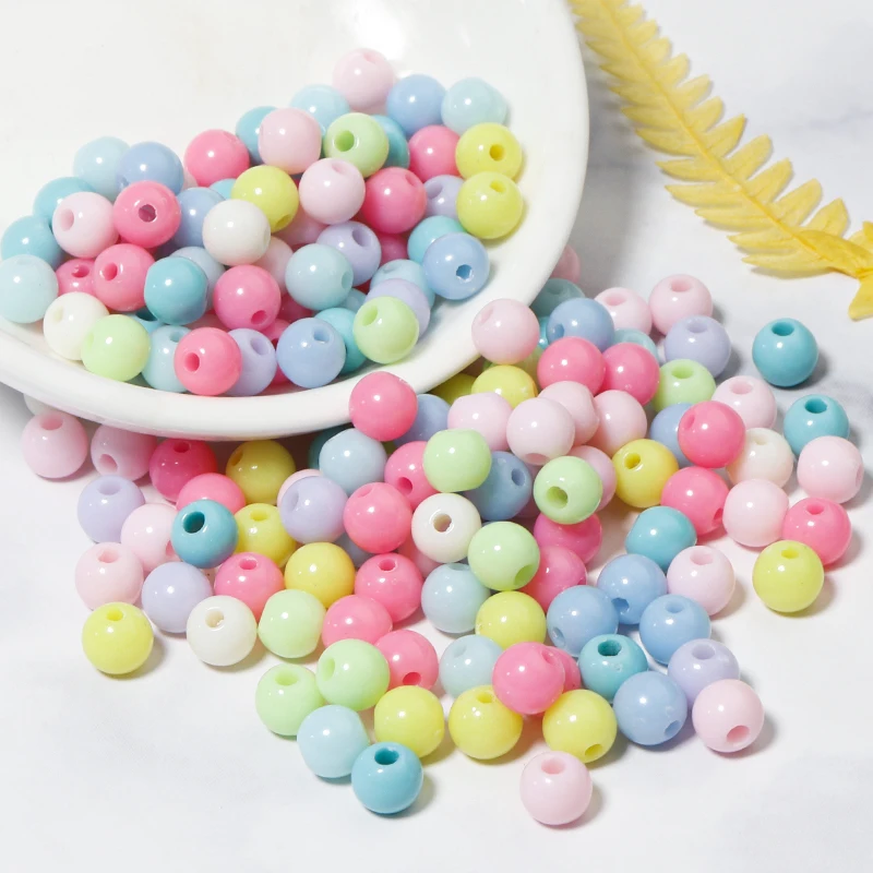 

100pcs/lot Mixed Color Round Acrylic Beads Loose Spacer Beads For DIY Jewelry Making Bracelet Necklace