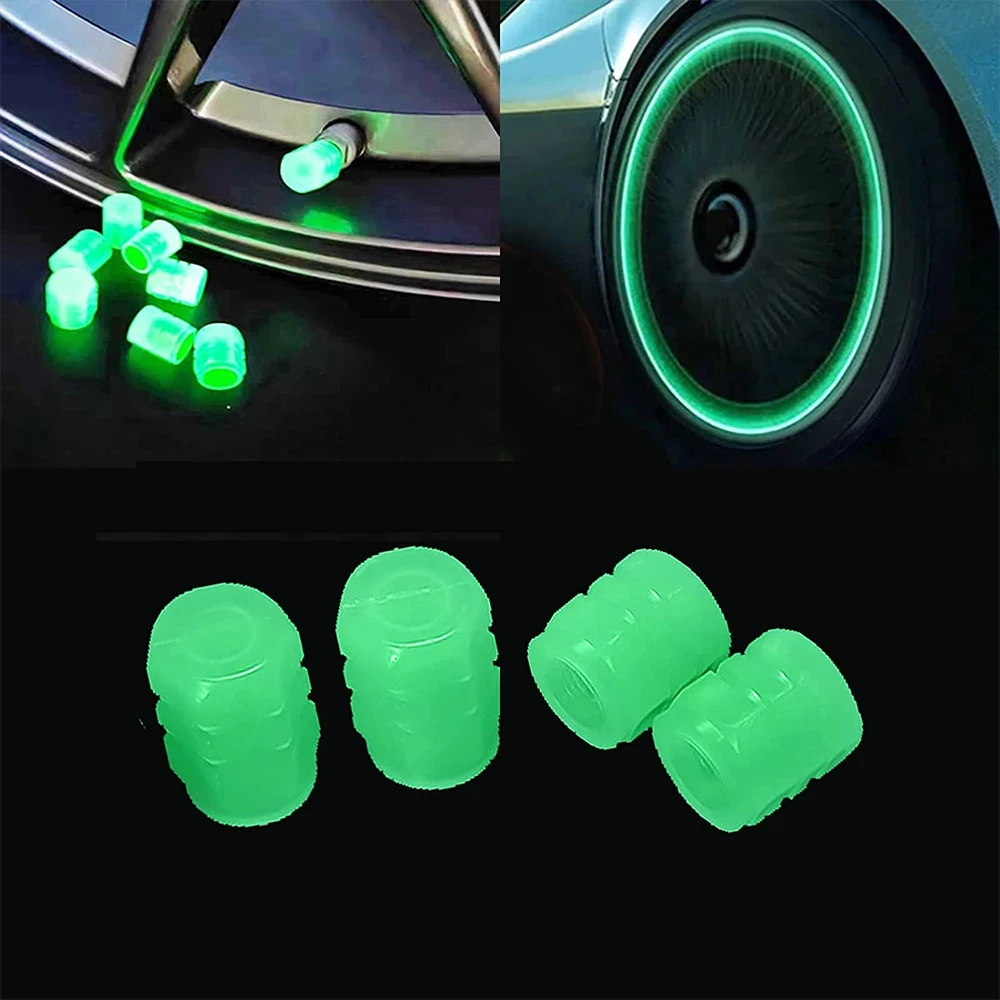 

4PCS/Set Mini Car Tire Valve Caps Luminous Valve Stem Caps Universal Fluorescent Tyre Nozzles Fits Most Cars Buses SUV Trucks