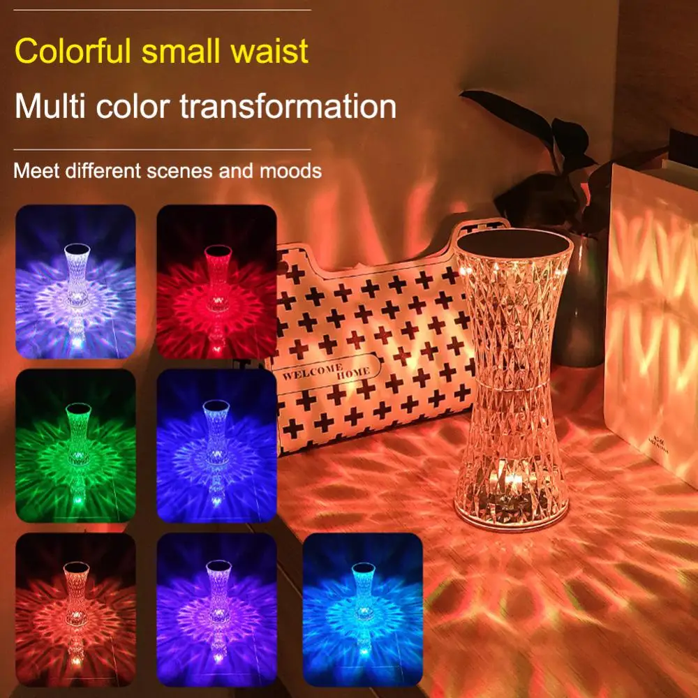 LED Touch Sensor Diamond Table Lamp Small Waist Crystal Decoration Light For Bar Bedroom Bedside Coffee Desk Night Lighting Gift