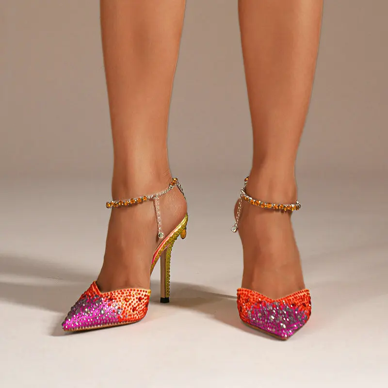 2025 Rhinestone Color Pointy High Heels Women's Gradient 2025 Rhinestone Color Pointy High Heels Women's Gradient