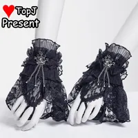 Gothic Noble Lolita Exquisite Crown Lace Gloves Women Y2K Girl Harajuku Punk Subculture Cosplay Halloween Half Finger Gloves