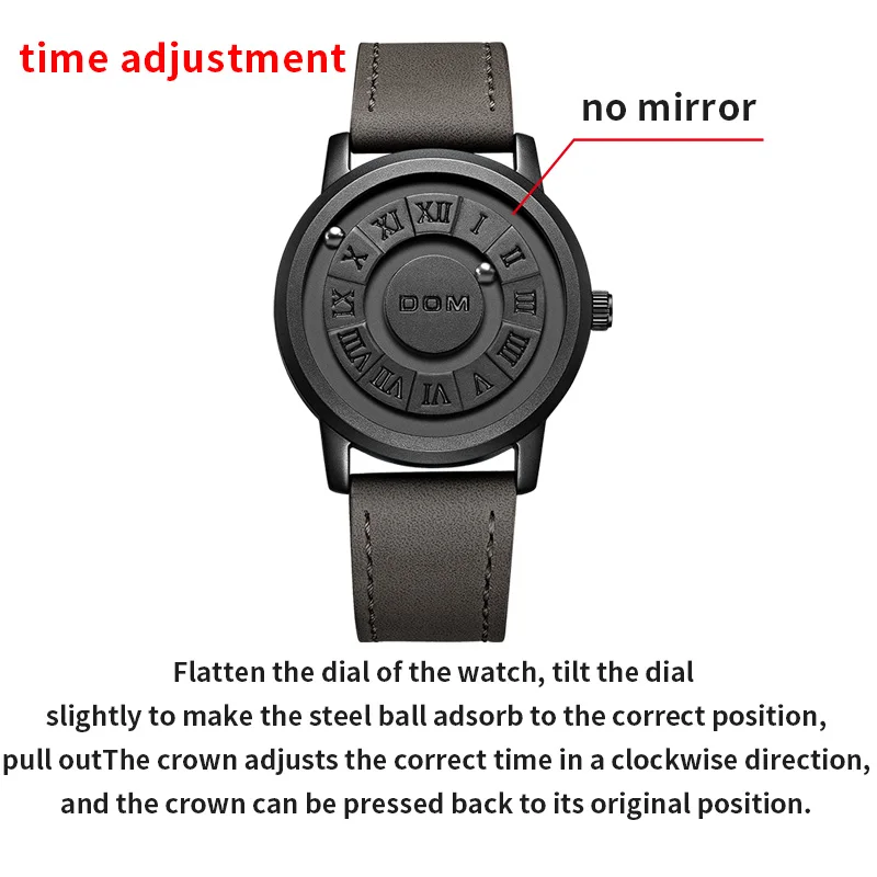 DOM New trend concept personality men's belt watch creative rolling pointer magnetic men's steel belt fashion watch waterproof