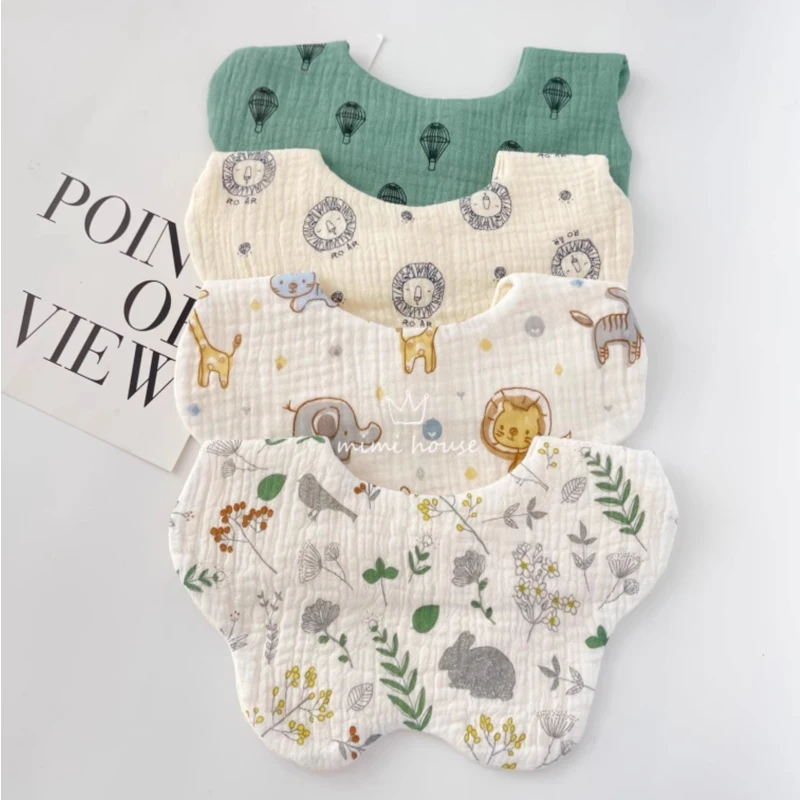 Baby Bibs Cotton Newborn Waterproof Burp Cloths Adjustable Infant Girls and Boys Cute Cartoon Print Bib Baby Feeding Accessories 4