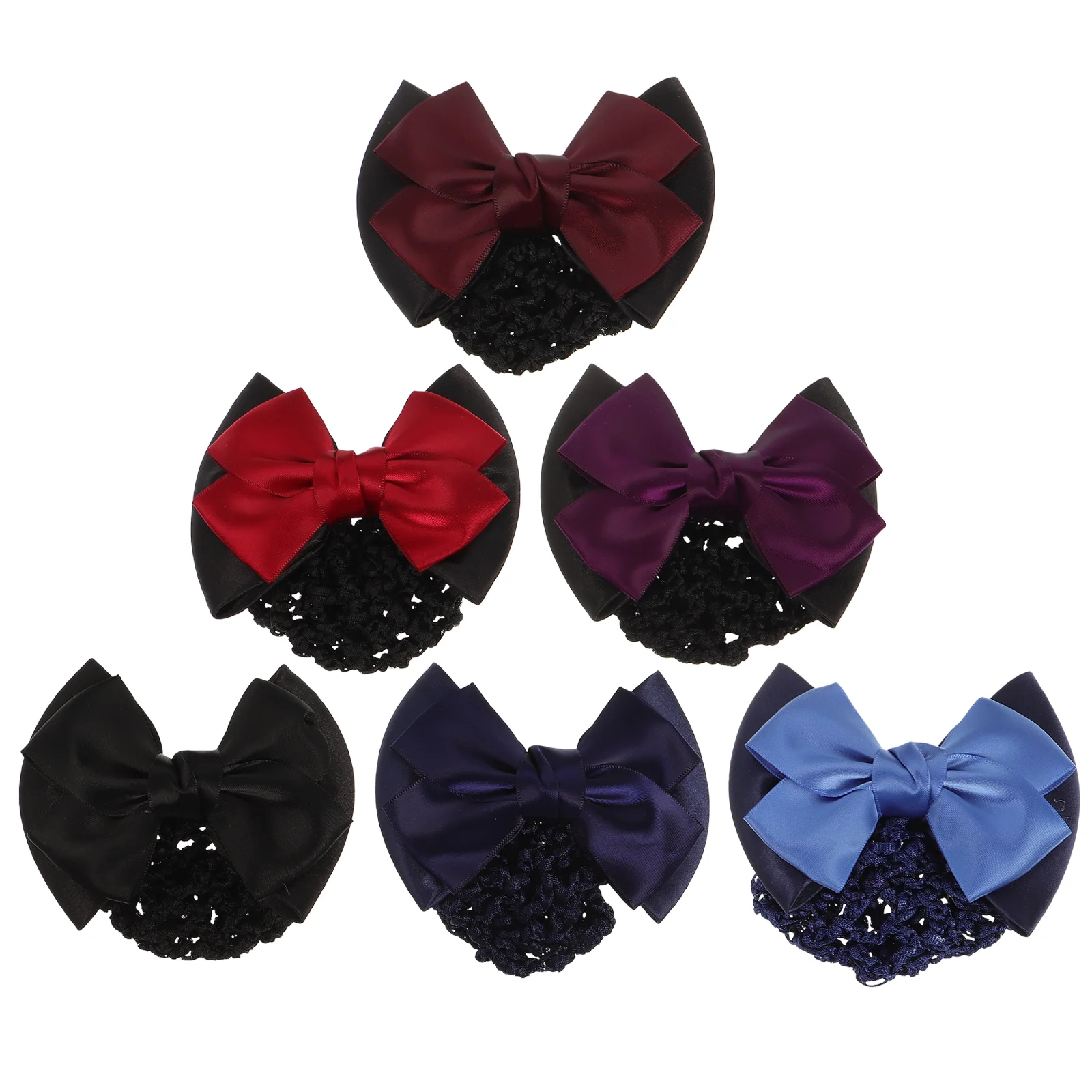 6Pcs Bow Headdress Elastic Hair Women Bun Nets Bride Ribbon Mesh High Elasticity Cloth Hair Off Neck Cool Down