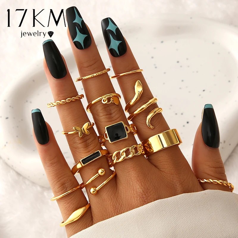 Ring Set Fashion Vintage Snake Women Female Geometry Punk Black Heart Butterfly