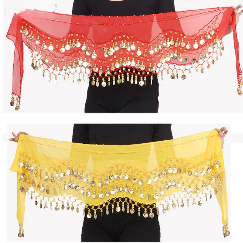 

Belly dance waist chain hip towel chiffon three-layer wave waist belt Indian dance waist chain new beginners