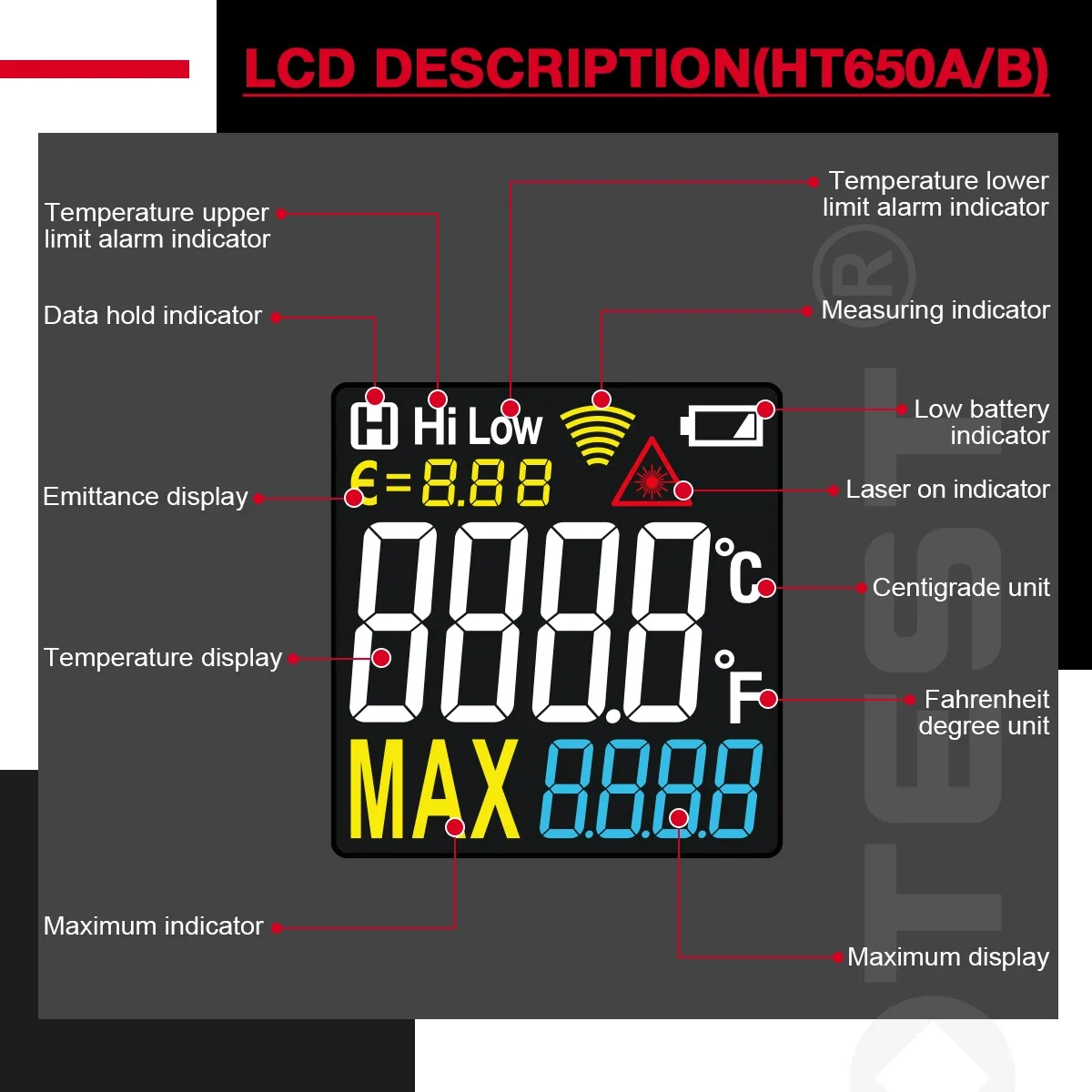 HABOTEST HT650 Digital Infrared Laser Temperature Non-contact Industrial Laser Temperature Meter Gun Tester,digital thermometer,infrared thermometer