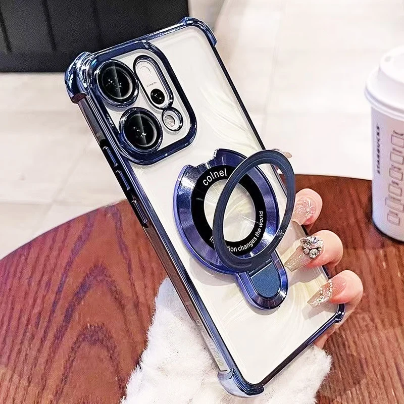 Magnetic Holder Shockproof Transparent Phone Case with Plating and Airbag Protection