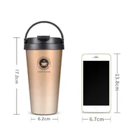500ml Insulated Travel Coffee Cup Double Wall Leak-Proof Thermos Mug Vacuum Stainless Steel Tea Tumbler with Lid and Handle 2