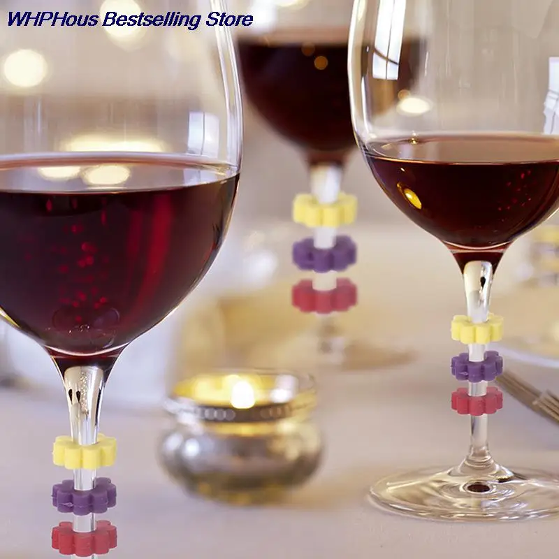 12pcs/set Wine Glass Charms Silicone Solid Color Drink Marker Cup Labels Tag