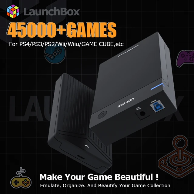 Launchbox-Disco Rígido Externo Portátil, Game Cube para PC com Windows,  Disco Rígido com 45000 +