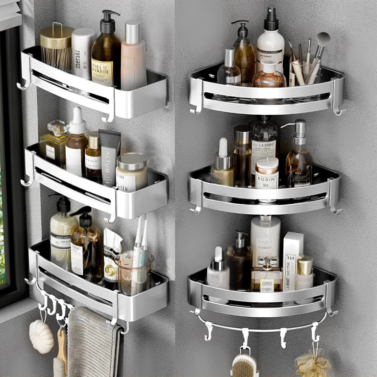 DOESS Cesto Doccia - Mensola Bagno - Organizer Bagno - Mensola Doccia - Mensola Shampoo (Argento, 30 CM
