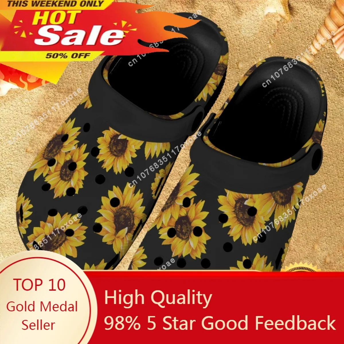 

Sandals for Sunflower Lovers Floal Style Beach Outdoor Non Slip Clogs Water Hole Shoes for Adults Women Bathroom Sandals Slides