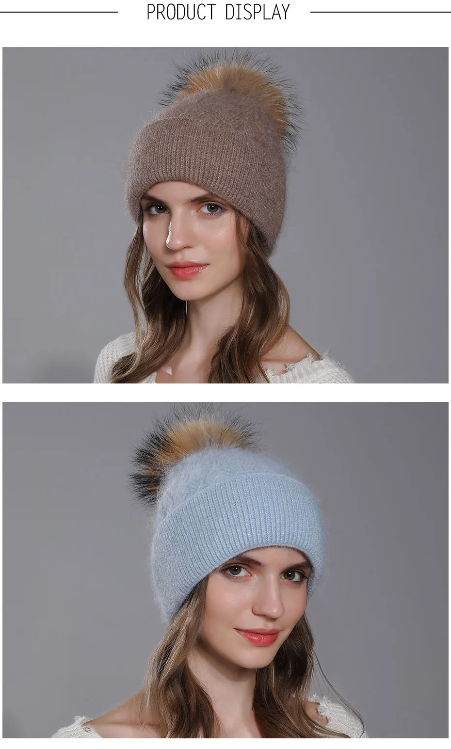 Frauen Angora Kaninchen Haar Stricken Hut Winter Gebratener Teig Wendungen doppel-schicht Bördeln Wolle Hut Waschbär Hund Pelz wolle Ball 4m864 – Detail 3