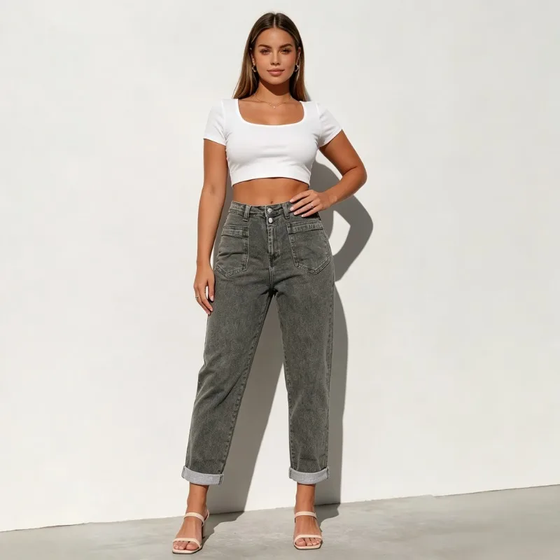 Jean évasé rétro ample en denim épais pour femme grande taille, style streetwear américain, décontracté et tendance
