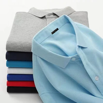 100% Cotton summer Polo Shirt Short Sleeve Men's Clothing Tee Classic Lapel Comfortable Fit Solid Color T-shirt Casual Tops