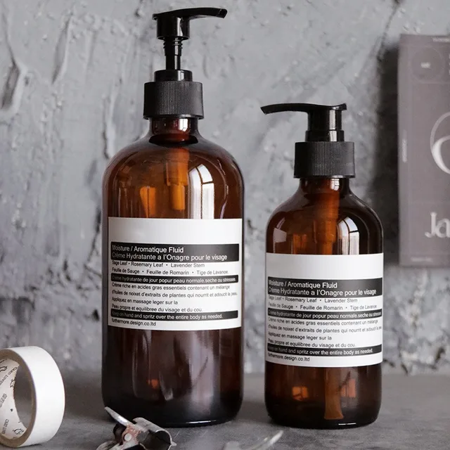 สไตล์นอร์ดิกขวดเรียงลําดับห้องน้ําสีน้ําตาลแชมพู Bodywash ขวดบอสตันแก้วกดหัวครีมนวดผมขวดตกแต่งบ้าน 1