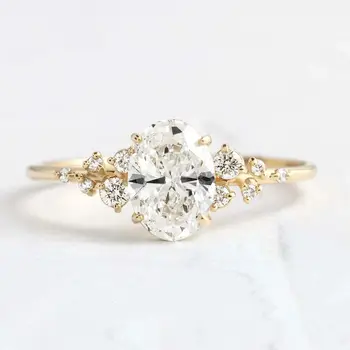 1ct 2ct 3ct Moissanite Gold Plated Oval Cut 925 Sterling Silver Ring for Woman Zircon Cluster Engagement Rings with Certificates