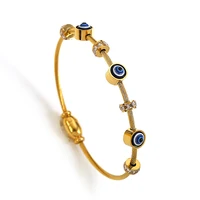 Lucky Dvil's Eye Bracelet Stainless Steel Blue Evil Eye Golden Thin Cuff Bangle with Rhinestones For Men Women Fashion Jewelry 1