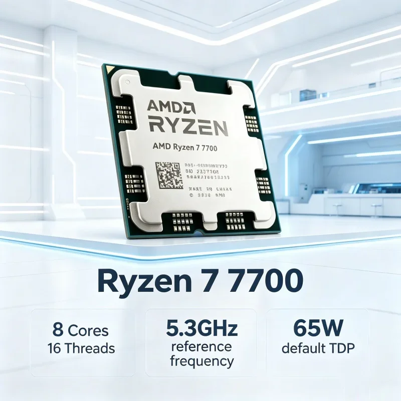 AMD Ryzen 7 7700 R7 7700 언락 오버클럭킹 PBO 8코어 16스레드 5.3GHz 32MB 캐시 AM5 고성능 CPU 팬 미포함