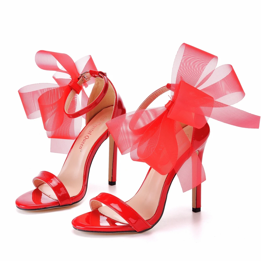 Crystal Queen Woman Bow Knot Ankle Strap Party Sandals High Heels Open Toe