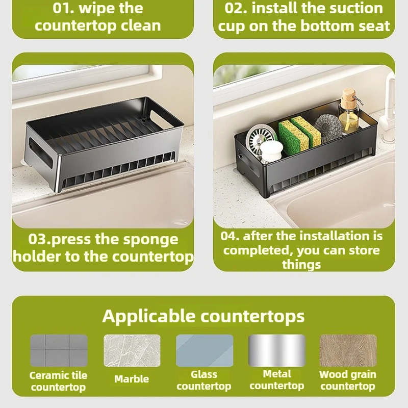 Organizador de fregadero ajustable de acero inoxidable con bandeja de drenaje desmontable | Soporte para almacenamiento de esponjas, patos, jabones y utensilios de cocina (v1.12.4) - Image 6