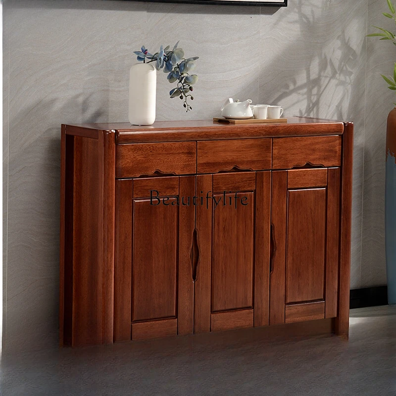 

Chinese Style Solid Wood Sideboard Locker of Bed End Narrow and Thin Dining Room Wall Storage Low Cabinet