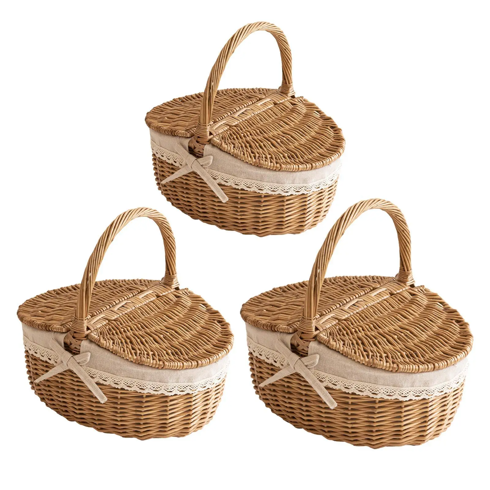 Picnic Basket, Wicker Basket, Sturdy Woven Body with Removable Liner, Outdoor Camping Basket for Birthday, Gift Basket for 2