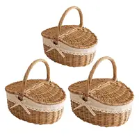 Picnic Basket, Wicker Basket, Sturdy Woven Body with Removable Liner, Outdoor Camping Basket for Birthday, Gift Basket for 2