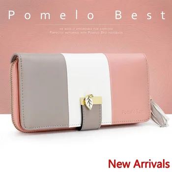 Pomelo Best Tri‑Color Women's Wallet PU Leather Long Zipper RFID Blocking Large Capacity 9 Card Slots Tassel Pendant Fits Phone 1