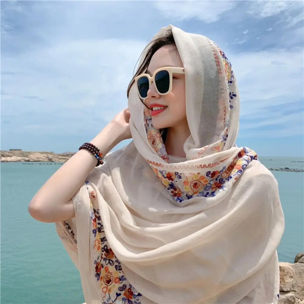 

Printing Shawl Ethnic Style Scarf Neck Wrap Bohemia Large Shawl Cotton Linen Scarf Accessories Embroidery Flower Scarf Girl