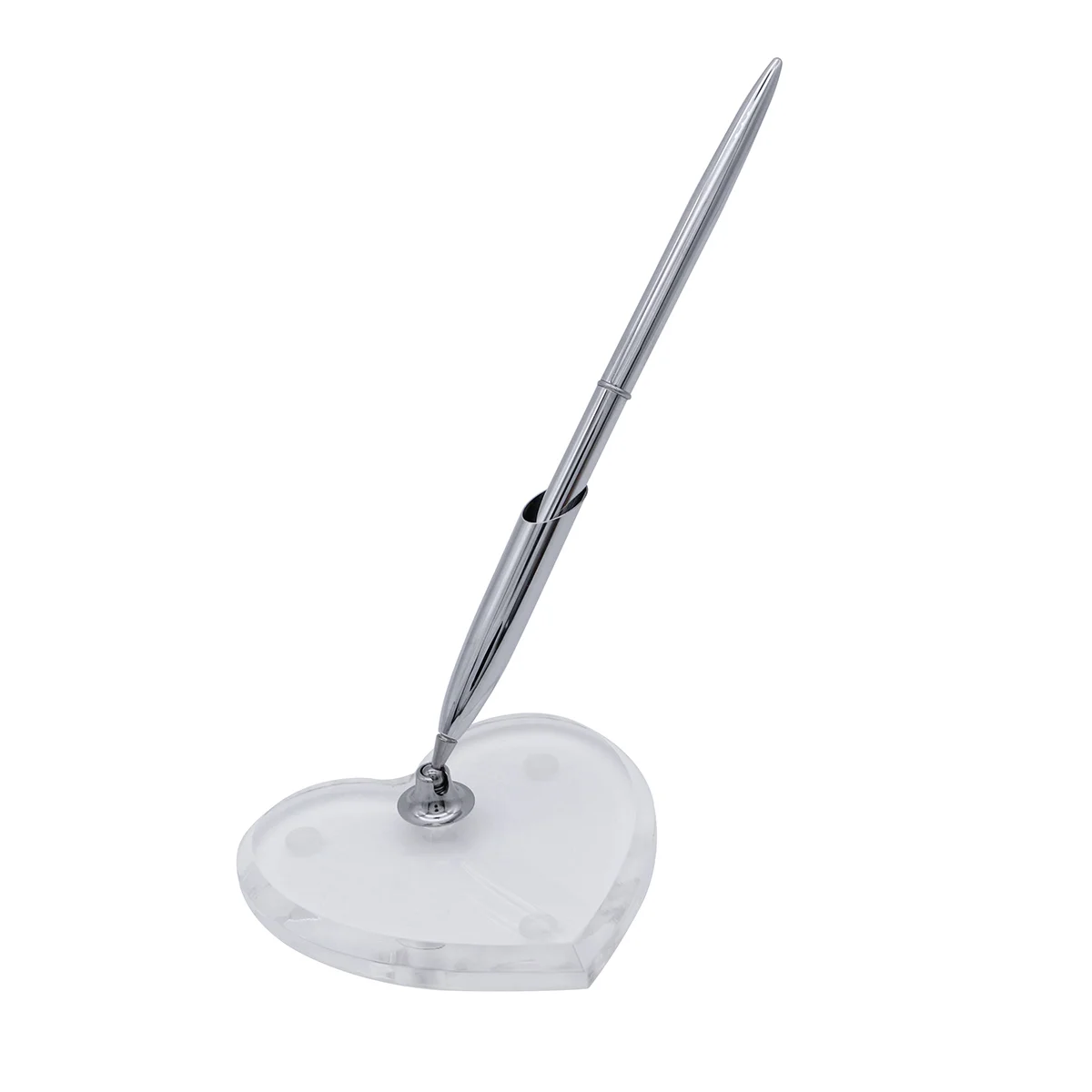 Wedding Reception Guest Pen with Heart Shape Acrylic Base Stand (Silver)