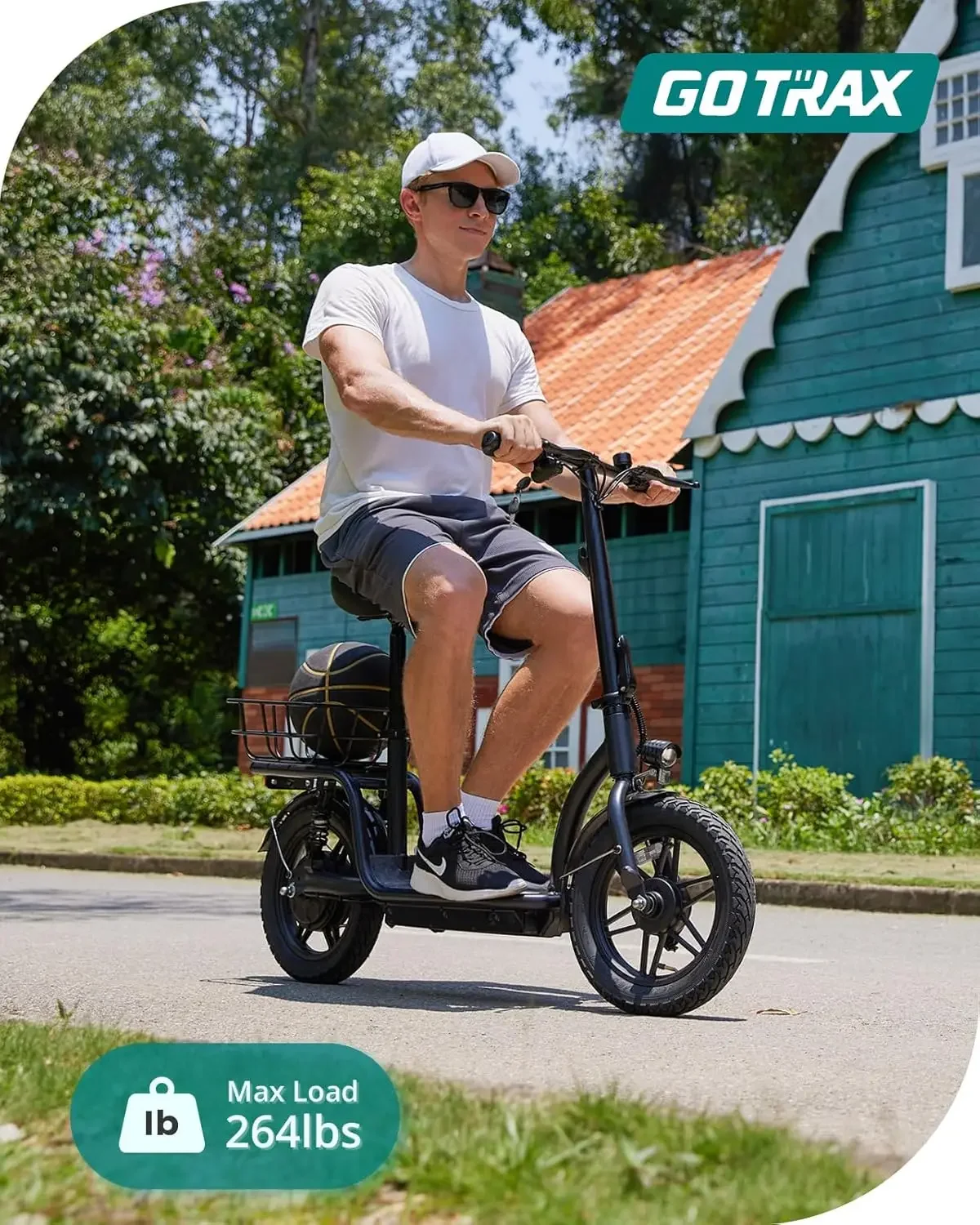 Scooter with Seat for Adult, Max 16-25miles Range, 15.5-20mph Power by 350W-500W Motor, Comfortable 14" Pneumati