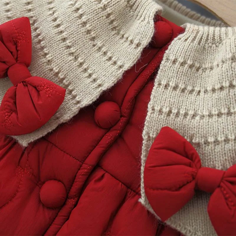 Baby Tops Winter Bow Knit Shawl Button Baby Girl Outerwear Cute And Plush Warm Baby Jackets Girls' Clothing