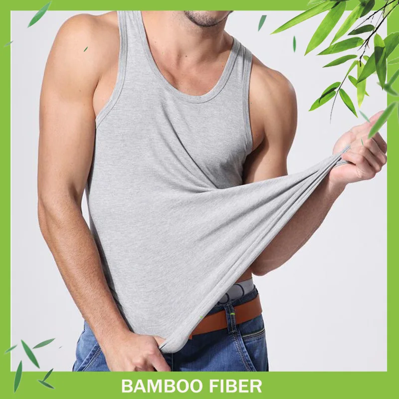 

95% Bamboo Men's Tank Tops Undershirts Ultra Soft Sleeveless Moisture-Wicking Stretch Crewneck T-Shirts White Black Fitness Top