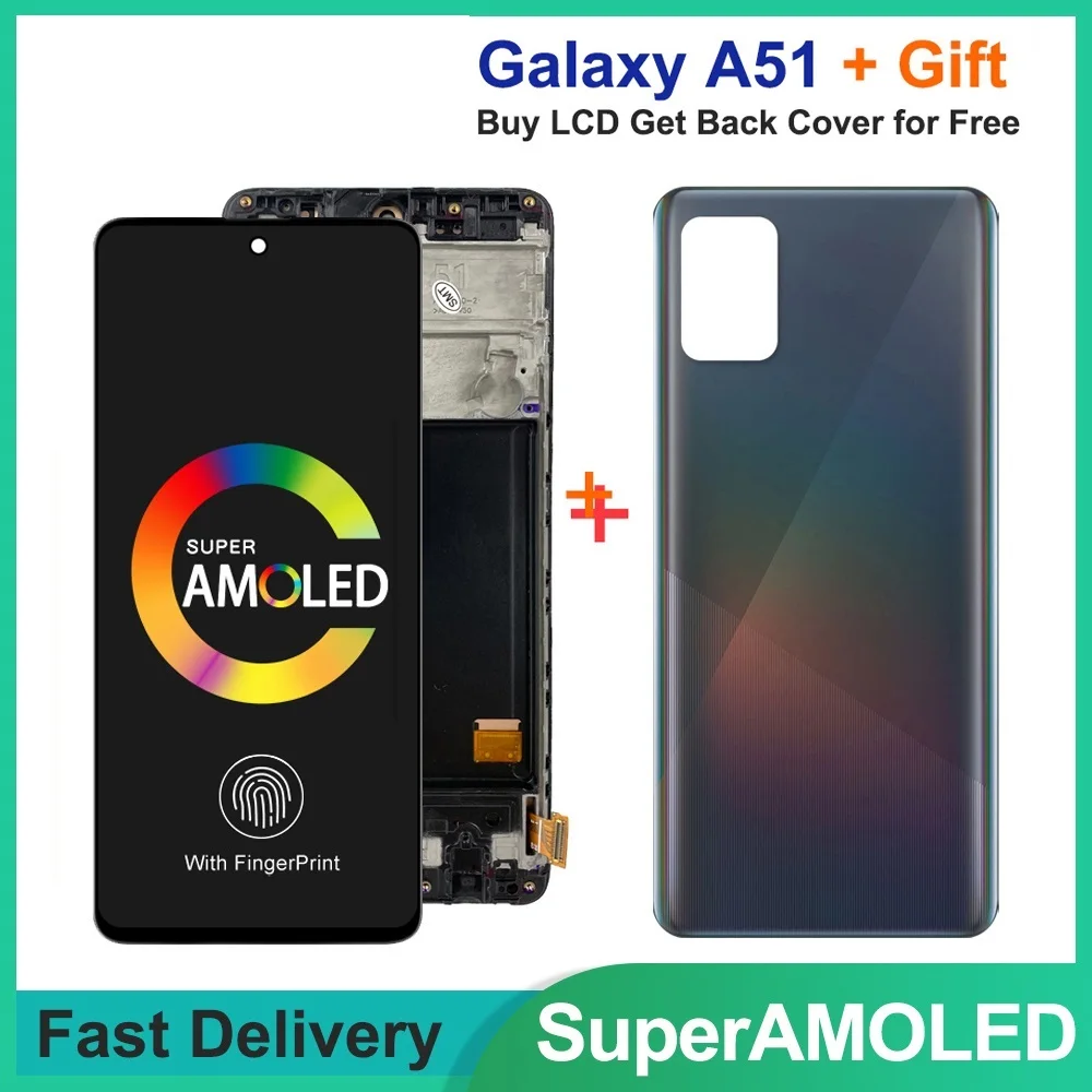 

New 6.5'' Super AMOLED For Samsung Galaxy A51 SM-A515FN/DS A515 LCD Display Touch Screen Digitizer With Frame For