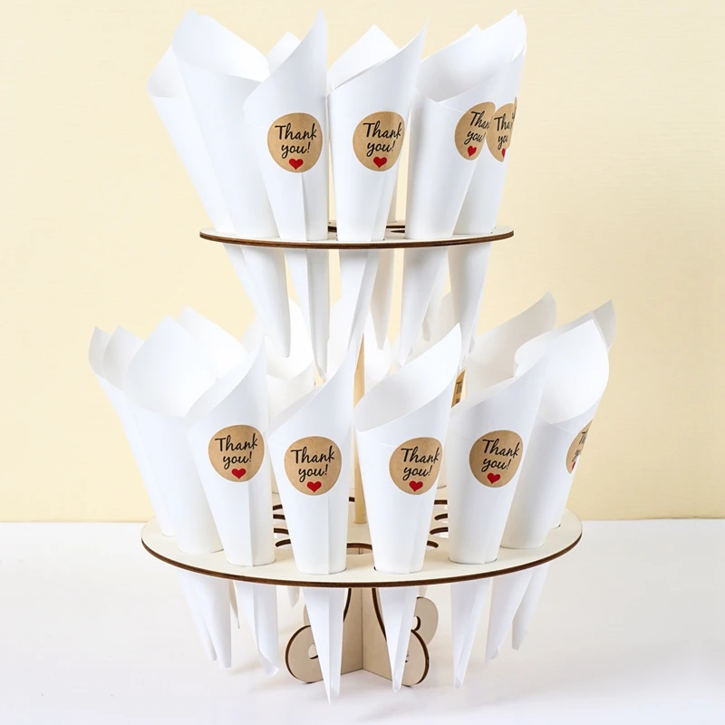 Description Picture 3 of itemKraft Paper Wedding Confetti Cone Frame Tray Rustic Wedding Decoration Confetti Cones Stand Box DIY Holder Support Party Favor