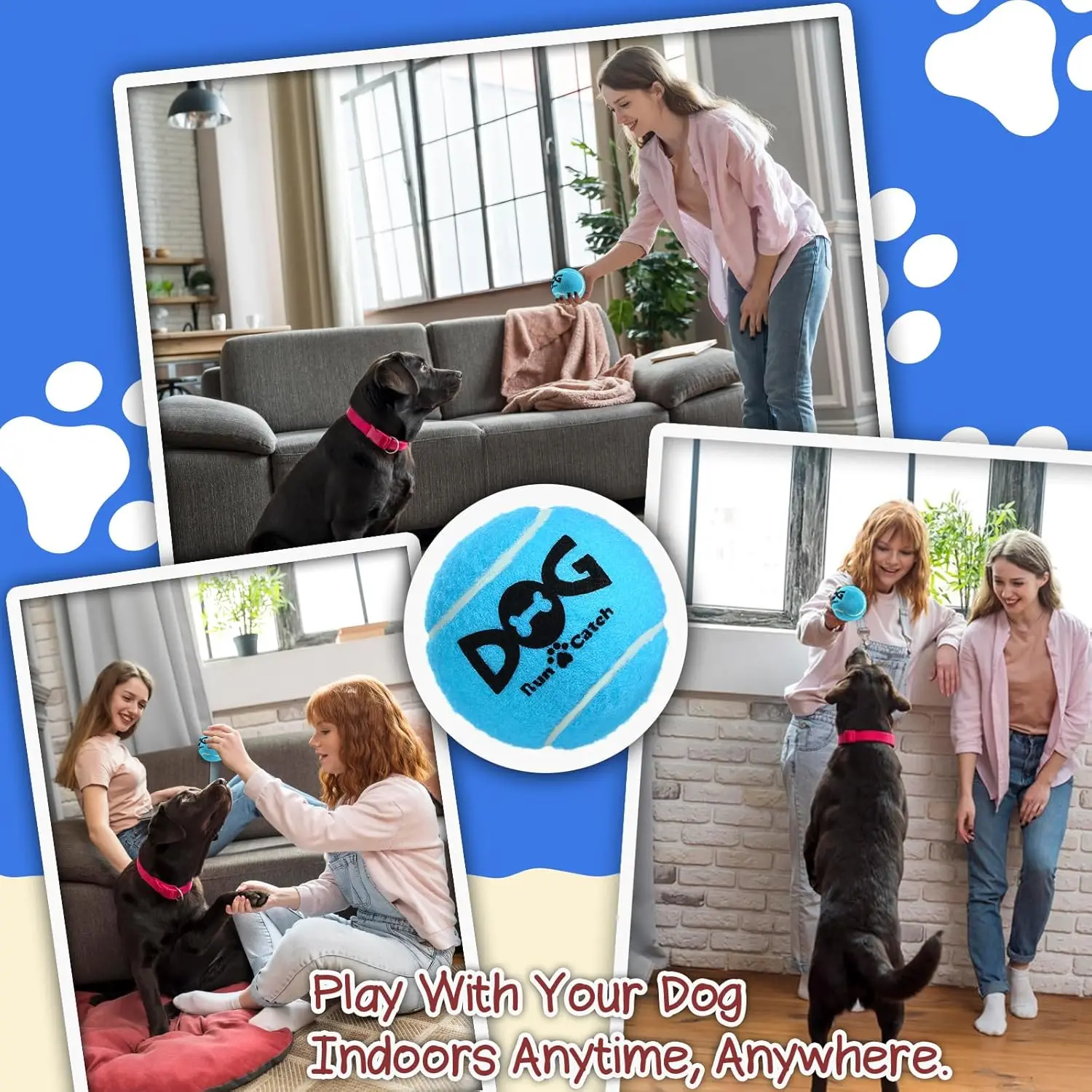 Squeaky Tennis Ball Dog Toys 2~6Pcs 2.5" Balls for Medium Dogs Pet Safe Non-Toxic Industrial Strength Felt Rubber Dog Toy Balls