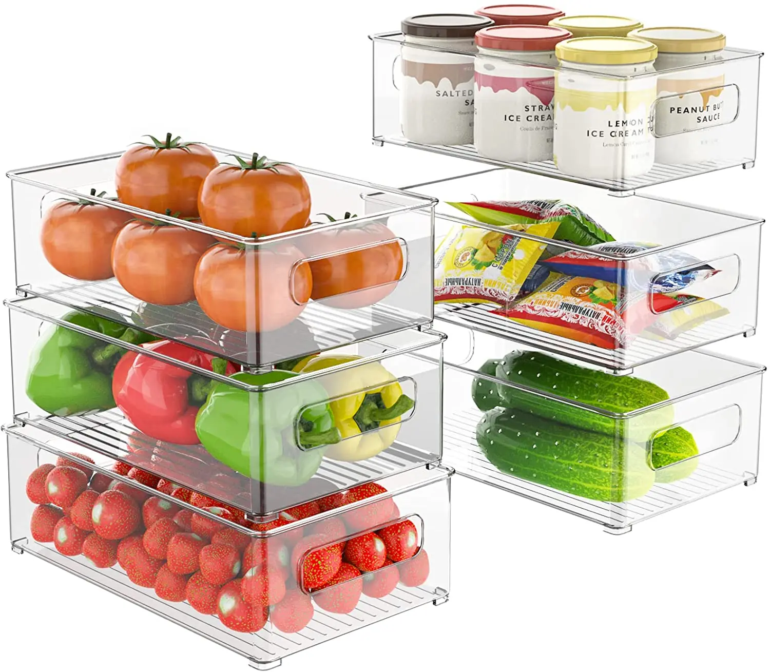 

Pantry Clear Handle Tool Refrigerator Stackable With Storage Bins Box Organizer Organizer 1/4pc Food Freezer Food Fridge Plastic