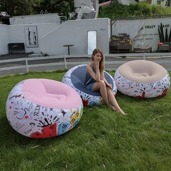 1pc sedia a sacco gonfiabile divano a sfera Graffiti superficie floccata in PVC con design Doodle sedile esterno per interni portatile 1