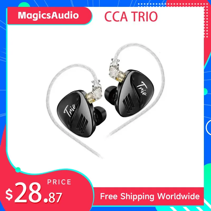 CCA 트리오 하이브리드 IEM 하이파이 이어폰, 3DD 유선 헤드폰, 탈착식 케이블 모니터, 헤드셋 스위치 조정 이어폰