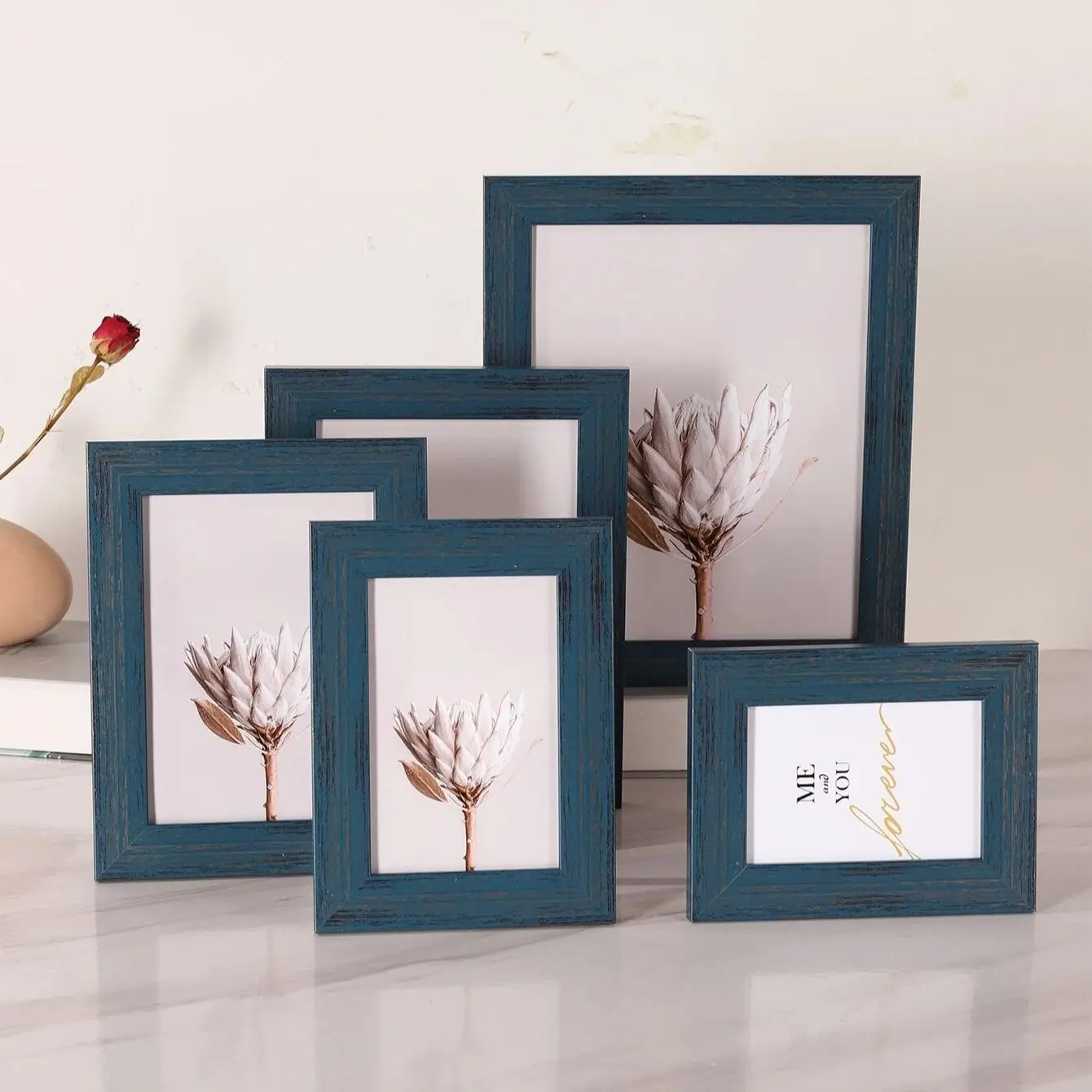 Plastic Picture Frame Home Decoration Imitation Wood Grain Art Navy Blue Picture Frame photo frame